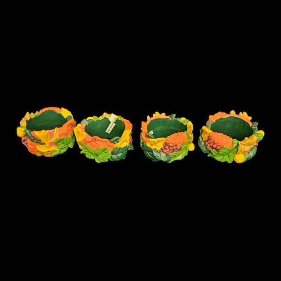 Set of 4 Autumn Harvest Napkin Rings Fall Thanksgiving Sunflower Fruit Leaf Deco - Picture 1 of 3